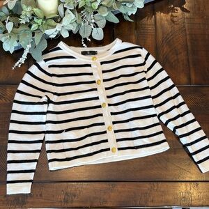 Elegant Black and White Striped Cardigan